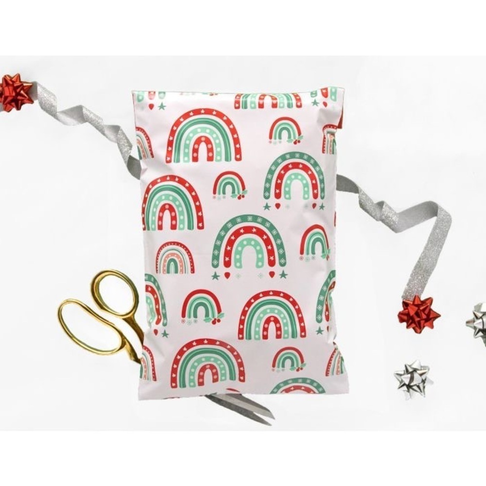 15 Christmas Rainbow Mailers, 7.5 X 10, Red Green Mailers, BUY NOW PRICE